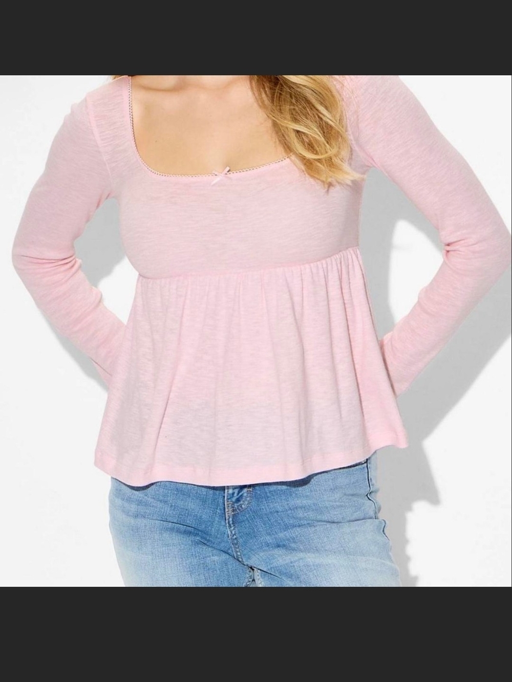 wild fable Light Pink Long Sleeve Peplum Scoop Neck Top